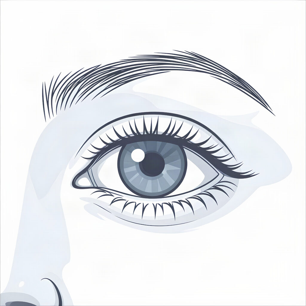 Close-up of an eye with the upper and lower lid marked