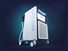 Emsculpt NEO device on a dark blue background